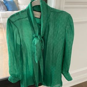 Authentic Gucci Top Green with tie in front. Gently used.